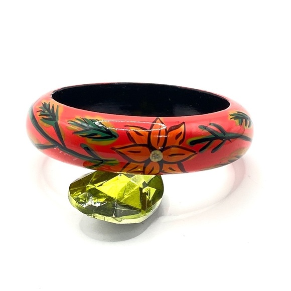 Hand-Painted Artisan Boho Wood Bangle - Picture 4 of 6